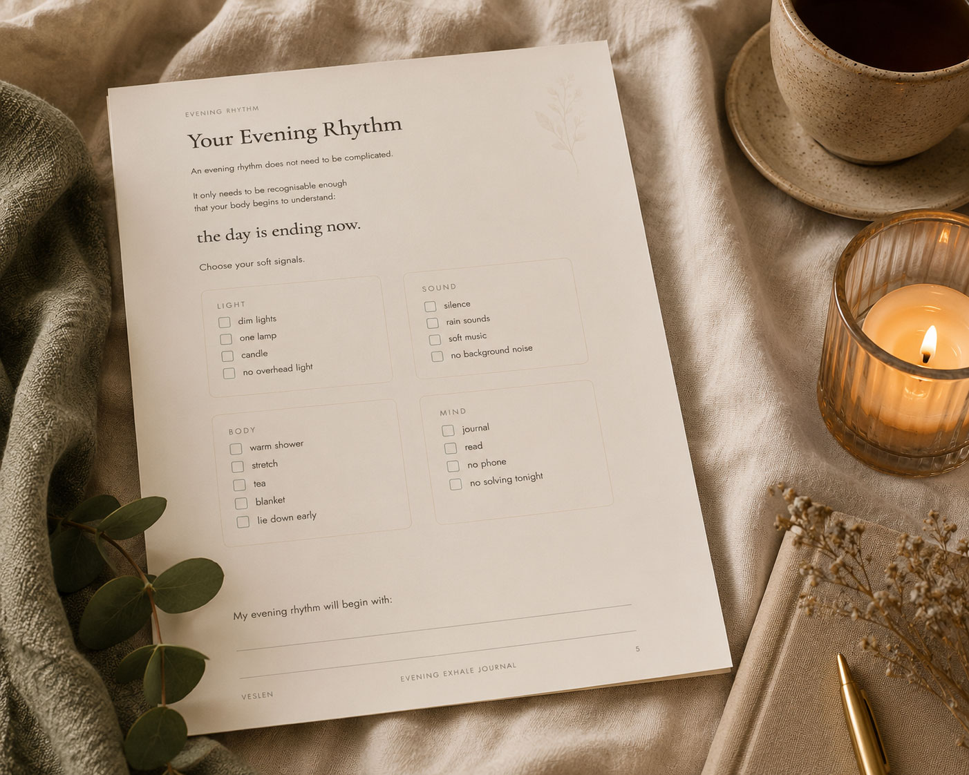 Evening Exhale guided page spread